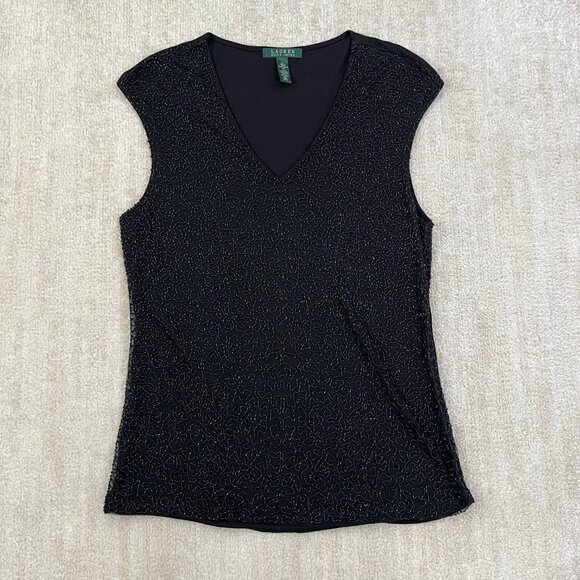 Lauren Ralph Lauren Tops - Lauren Ralph Lauren Black Beaded Sleeveless Blouse Top L